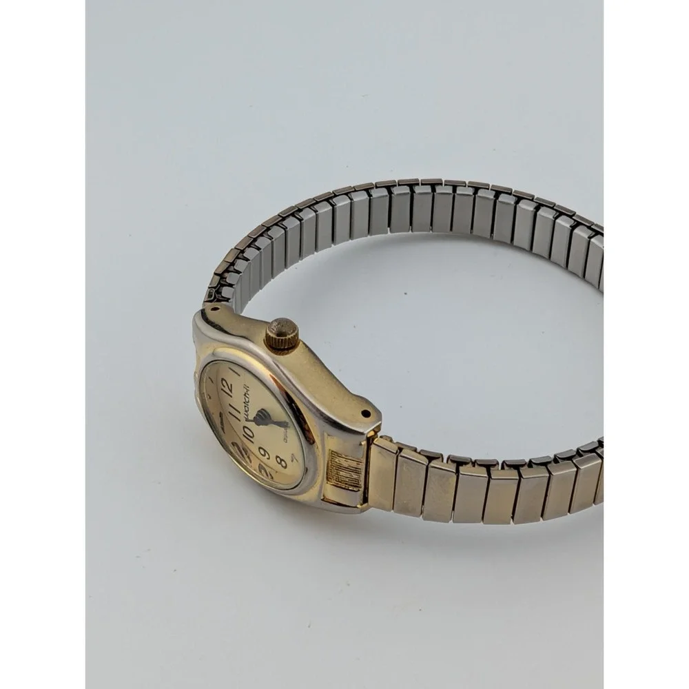 Vintage Watch-It Watch Women 18mm Case Gold‎ Stretch Band- New Battery